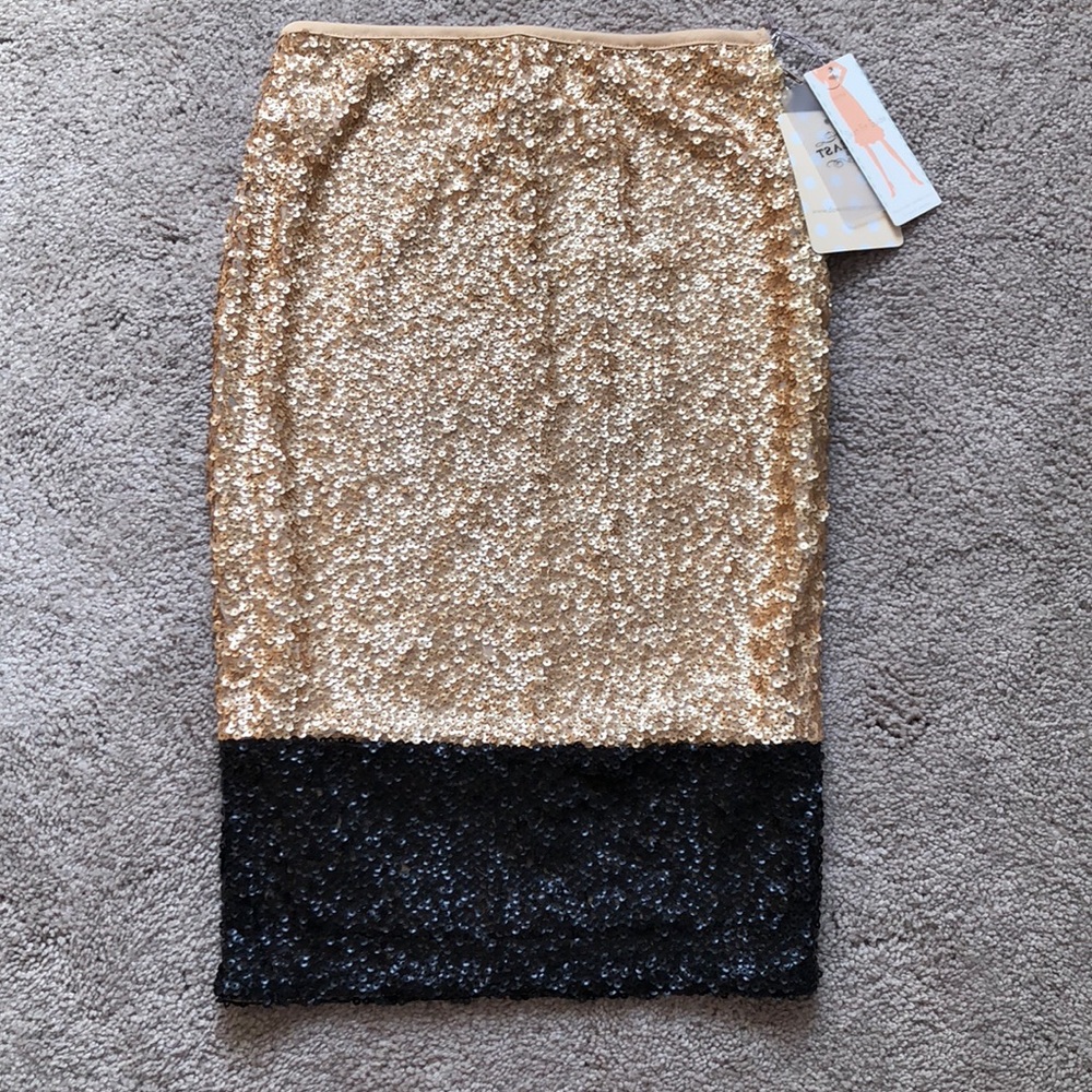 Gold and black sequin pencil skirt